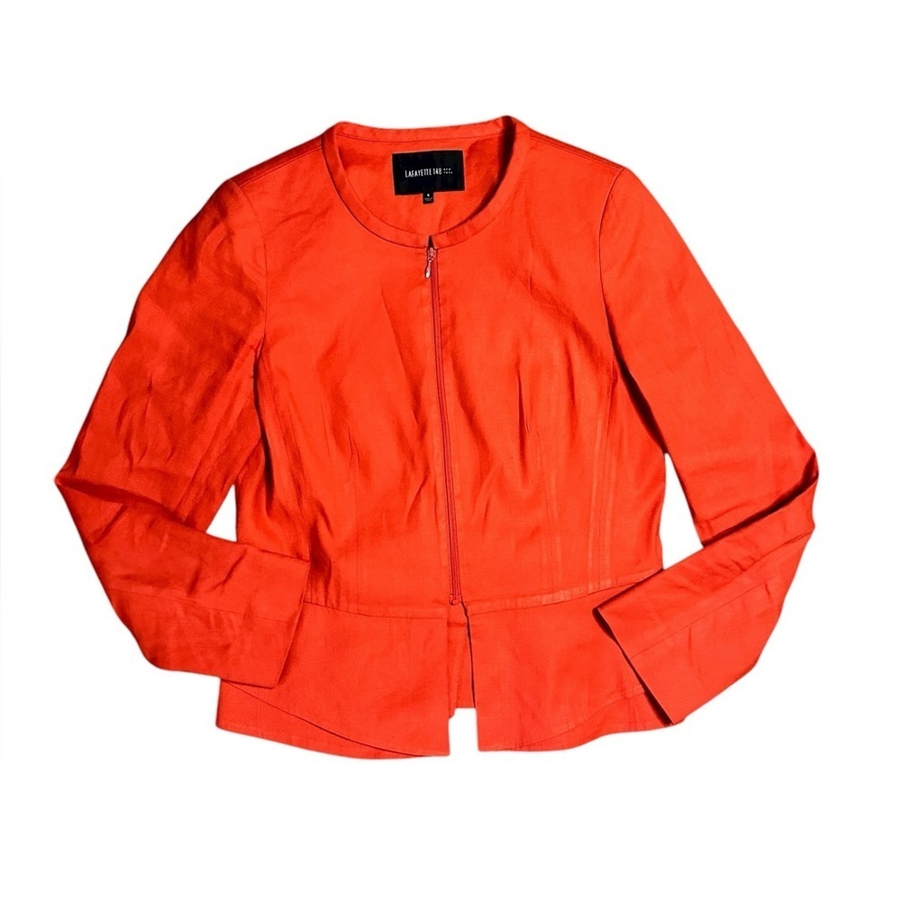 Lafayette 148 New York Womens Orange Linen Blend Blazer Jacket Size 6